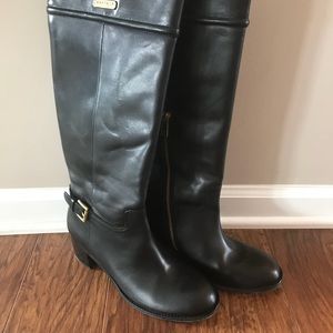 Coach Stacy Veg Black Leather Riding Boots